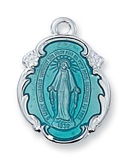 Miraculous Medal Sterling Silver with Blue Enamel  3/4