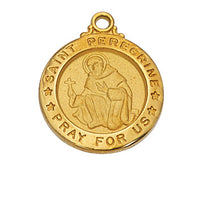 St Peregrine 18KT Gold Plated Medal 5/8" with Chain - Unique Catholic Gifts