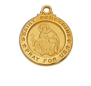St Peregrine 18KT Gold Plated Medal 5/8" with Chain - Unique Catholic Gifts