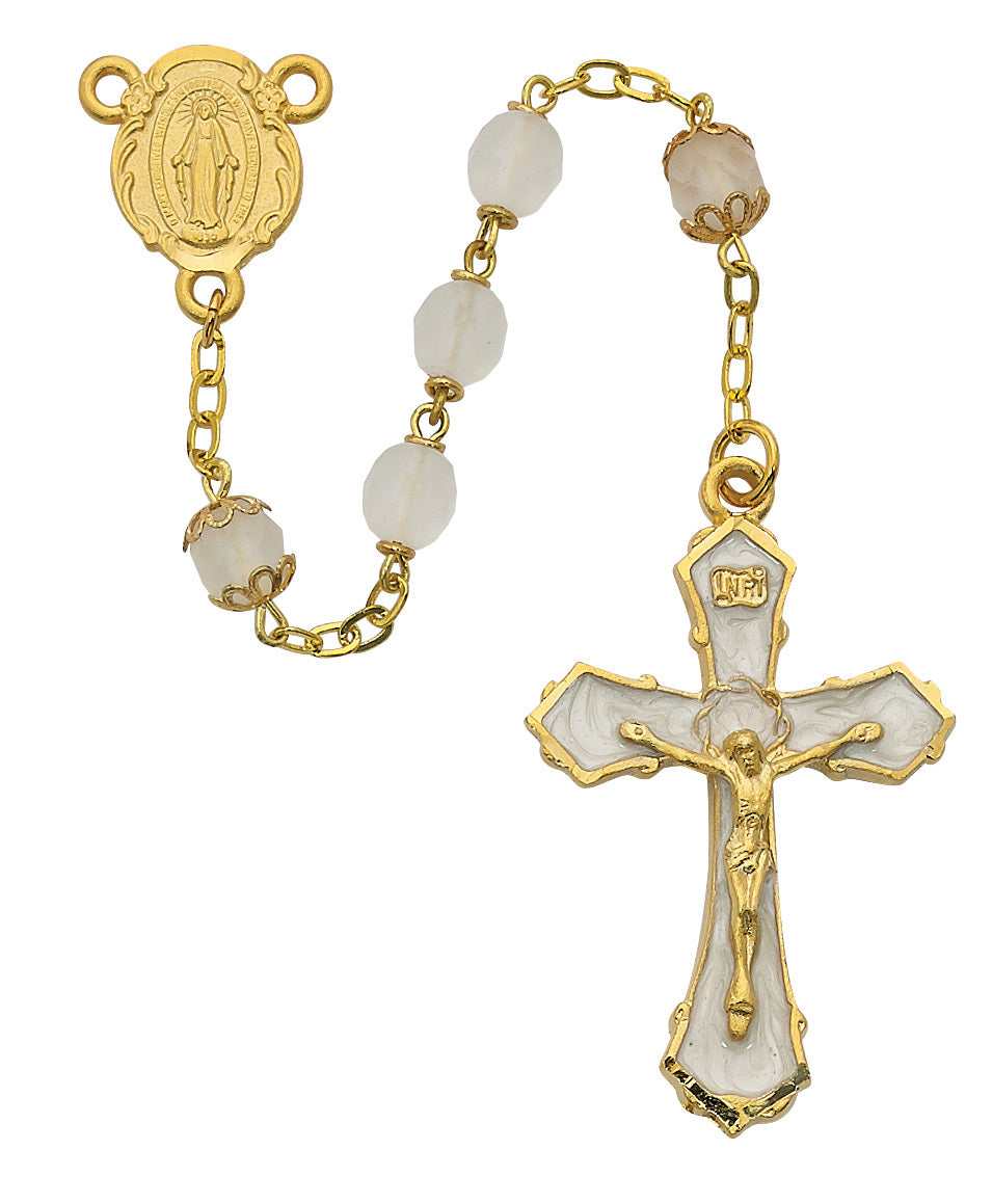 (398hf) 7mm Gold Frosted Glass Rsry - Unique Catholic Gifts