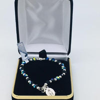 Aurora Borealis and Silver Bead Rosary Bracelet with Miraculous Medal - Unique Catholic Gifts