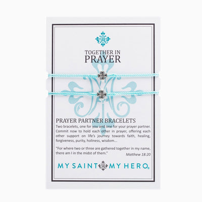 Prayer Partner Bracelet Silver Cross on Mint Cord - Unique Catholic Gifts