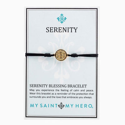Serenity Blessing Bracelet Gold with  Black Cord - Unique Catholic Gifts