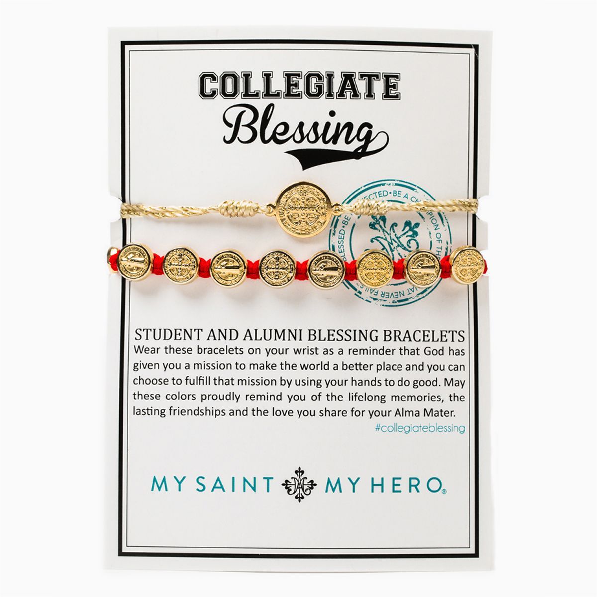 Student & Alumni Blessing Bracelets Silver Medal on Gold and Red Cords - Unique Catholic Gifts