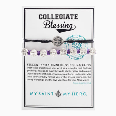 Student & Alumni Blessing Bracelets Silver Medal on Black and Purple Cords - Unique Catholic Gifts