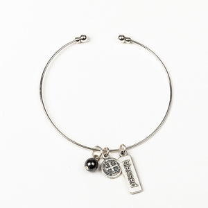St. Benedict Saint Blessing Bracelet (Silver/Hematite) - Unique Catholic Gifts