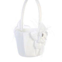 Flower Girl Basket with Flower and Feather Accents Ivory - Unique Catholic Gifts