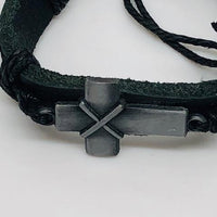 Medal Cross Leather Bracelet (Black) - Unique Catholic Gifts