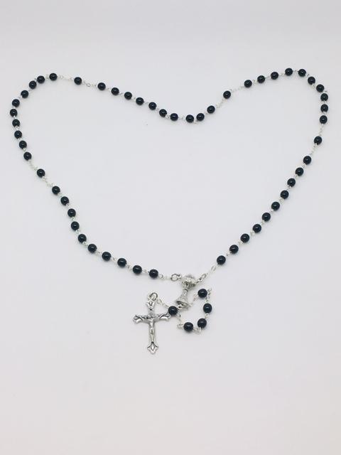 First Communion Black Glass Bead Rosary with Chalice Center Piece (5MM) - Unique Catholic Gifts