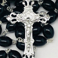 Black Wood Oval Rosary (8mm) - Unique Catholic Gifts