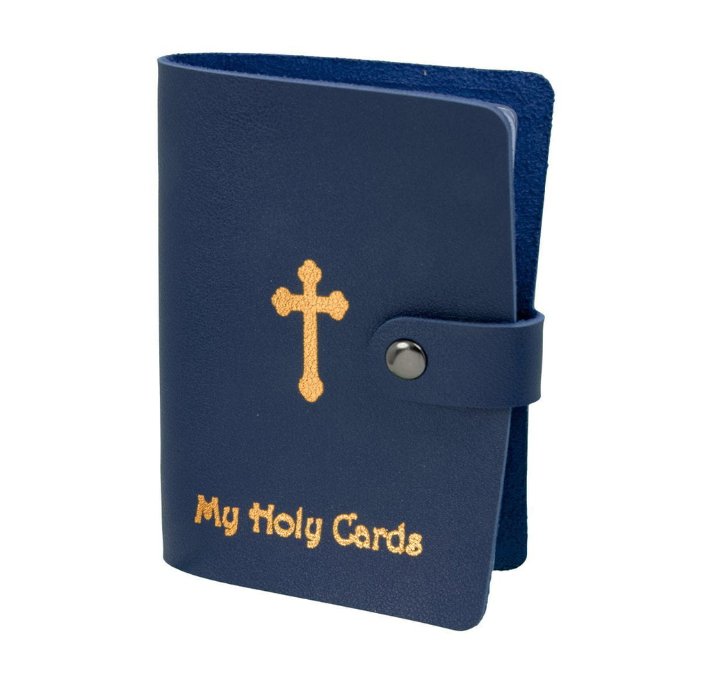 Blue and Gold Stamped Holy Card Wallet (Leatherette) - Unique Catholic Gifts