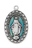 Sterling Silver and Blue Epoxy Miraculous Medal  (7/ 8" X 1/2") - Unique Catholic Gifts