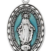 Sterling Silver and Blue Epoxy Miraculous Medal  (7/ 8" X 1/2") - Unique Catholic Gifts