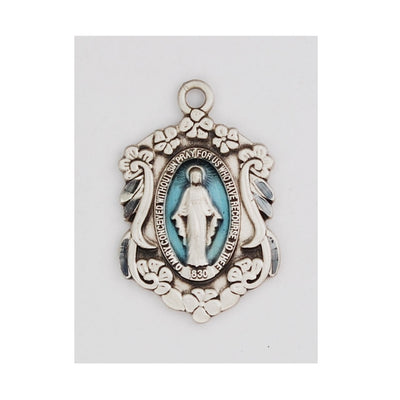 Sterling Silver and Unique Blue Epoxy Miraculous Medal  (7/ 8