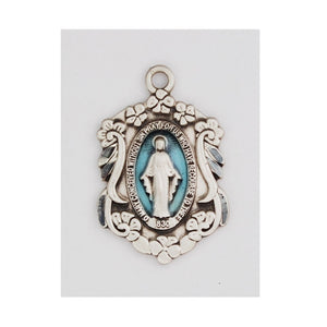 Sterling Silver and Unique Blue Epoxy Miraculous Medal  (7/ 8") - Unique Catholic Gifts