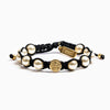 Ivory Pearl Divine Blessings Bracelet Gold Benedictine Medal on Black Cord - Unique Catholic Gifts