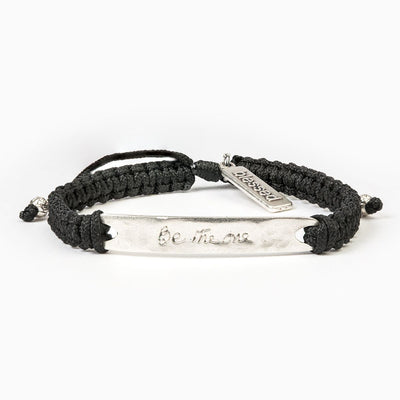 Be The One  Bracelet Silver Bar on Black Cord - Unique Catholic Gifts