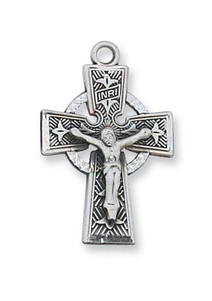 Sterling Silver Celtic Crucifix (5/8') on 18 inch Chain - Unique Catholic Gifts