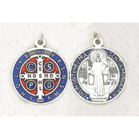 Saint Benedict Silver Tone with Dark Blue/Red Enamel Medal - Unique Catholic Gifts