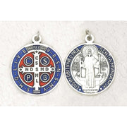 Saint Benedict Silver Tone with Dark Blue/Red Enamel Medal - Unique Catholic Gifts