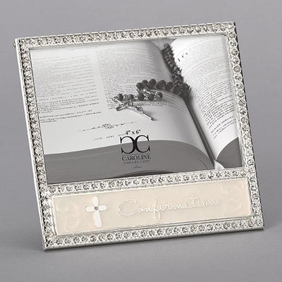 Silver Cross Enamel and Rhinestone Confirmation Picture Frame (6