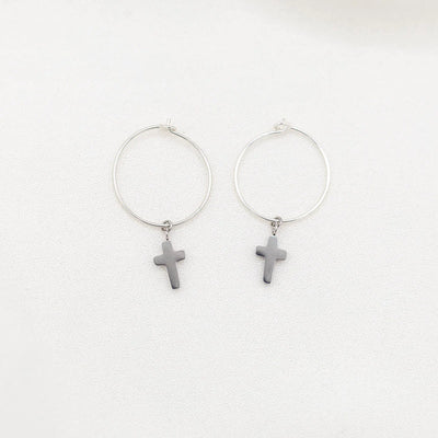 Copy of Faith Petite Cross Hoop Earrings Gold - Unique Catholic Gifts