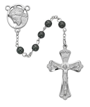 Hematite Crowned Christ Rosary (6mm) - Unique Catholic Gifts