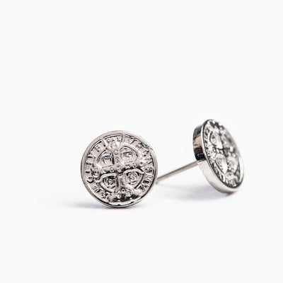 Benedictine Stud Earrings (Silver) - Unique Catholic Gifts