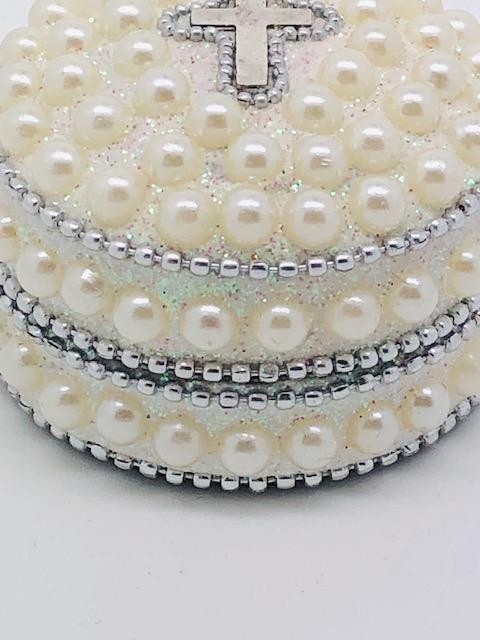 Pearl and Cross Rosary Box (Round) - Unique Catholic Gifts