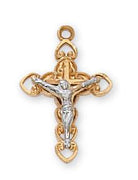 Gold over Sterling Silver Crucifix (11/16") on 16" Gold plated chain. (JT9112) - Unique Catholic Gifts