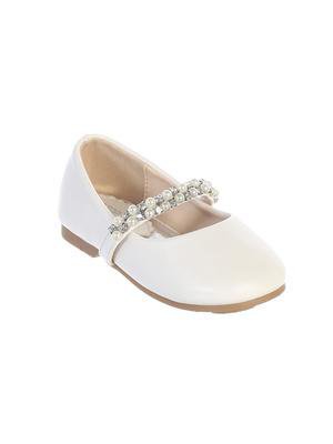 Leatherette Flats with a Rhinestone and Pearl Strap. Size 5 - Unique Catholic Gifts