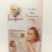 First Communion Card for a Girl with Holy Card - Unique Catholic Gifts