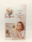 First Communion Card for a Girl with Holy Card - Unique Catholic Gifts