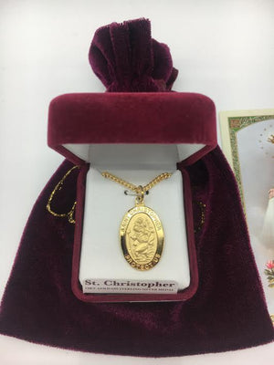 Gold over Sterling Silver St. Christopher Medal (1 x 5/8") on 20" gold plated chain - Unique Catholic Gifts