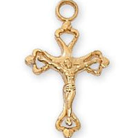 Gold Over Sterling Silver Crucifix (11/16") on 16" gold plated chain - Unique Catholic Gifts