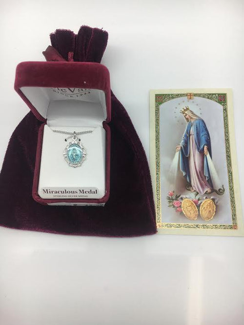 STERLING SILVER BLUE MIRACULOUS MEDAL CH&BX - Unique Catholic Gifts