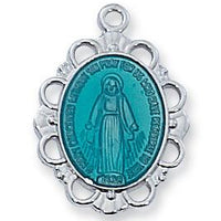 STERLING SILVER BLUE MIRACULOUS MEDAL CH&BX - Unique Catholic Gifts
