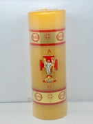 Alpha Omega Pascual Candle Cirio Candle Beeswax 7 1/2" x  3" - Unique Catholic Gifts