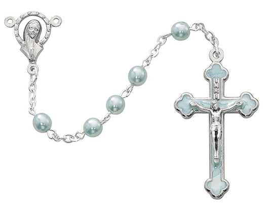 Light Blue Rosary Blue Enamel Cross (5MM) - Unique Catholic Gifts