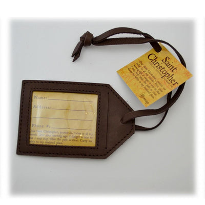 St Christopher Travel Tag Leather - Unique Catholic Gifts