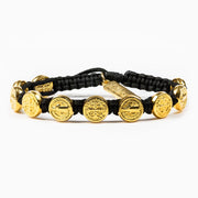 Benedictine Blessing Bracelet (Gold Medals on a Black Cord) - Unique Catholic Gifts