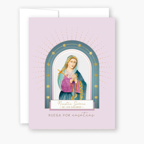 Nuestra Señora de los Dolores | Tarjeta de Novena | Morado Claro - Unique Catholic Gifts