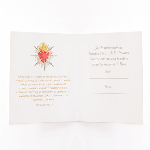 Nuestra Señora de los Dolores | Tarjeta de Novena | Morado Claro - Unique Catholic Gifts