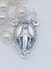 White Pearl Bead Miraculous Medal Rosary (21") - Unique Catholic Gifts