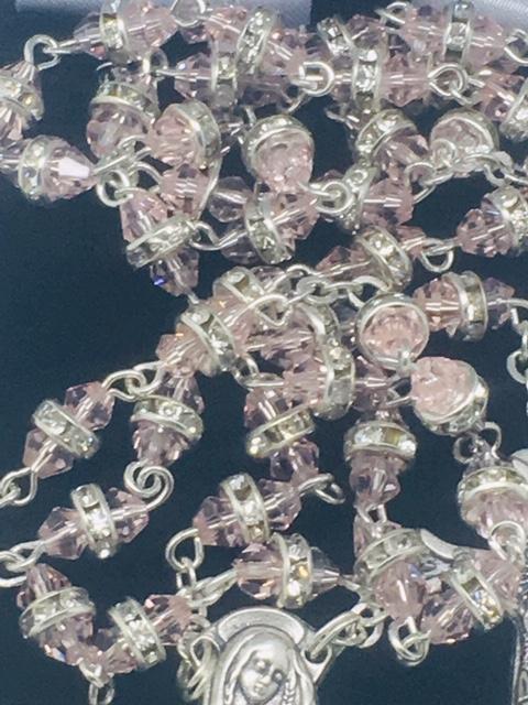 Pink Rosary with Glass Rondelle Beads - Unique Catholic Gifts
