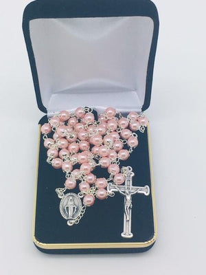Pink Pearl Bead Miraculous Medal Rosary (21