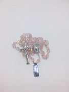 Pink Crystal Gem Cut Miraculous Medal Rosary (8mm) - Unique Catholic Gifts