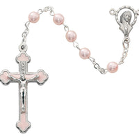 Pink Pearl Rosary with Enamel Crucifix (5MM) - Unique Catholic Gifts