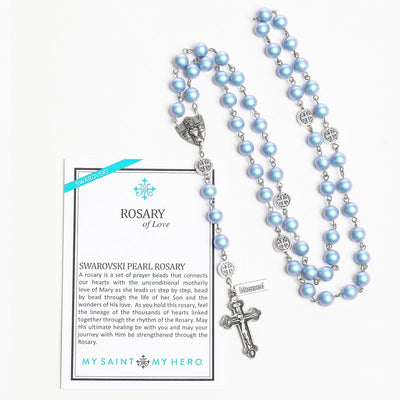 Light Blue Swarovski Pearl Benedict Rosary of Love - Unique Catholic Gifts