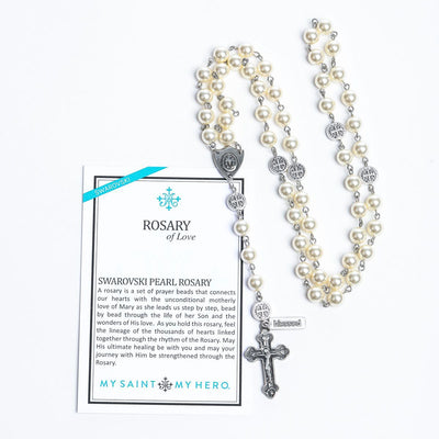 Swarovski White Pearl Benedict Rosary of Love - Unique Catholic Gifts